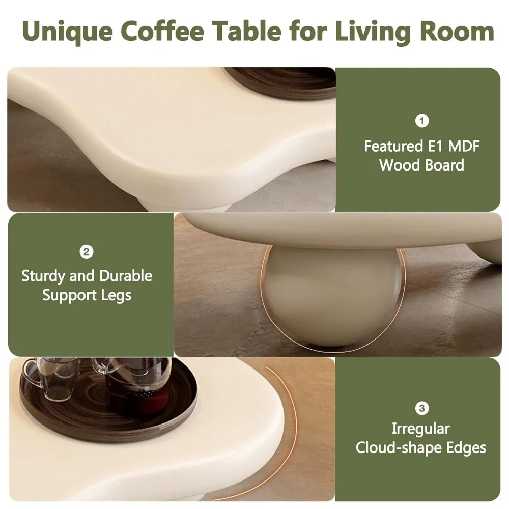 

Cloud Coffee Table for Living Room with Round Corners Modern Style Center Table with 3 Ball-Shaped Legs, Customized