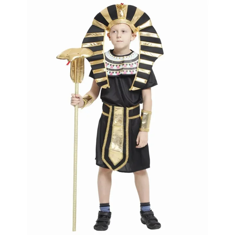 Cosbao Boy Pharaoh Costume Robe Halloween Purim Kid Ancient Egyptian Cleopatra Outfit Child King of Egypt Pharaoh Cosplay Fancy