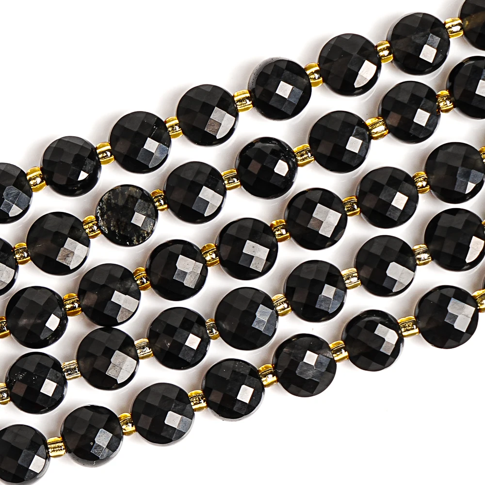 BLACK OBSIDIAN NATURAL STONE BEADS 6MM ROUND COIN GEMSTONE LOOSE BEADS FOR JEWELRY MAKING DIY BRACELET NECKLACE ACCESSORIES GIFT