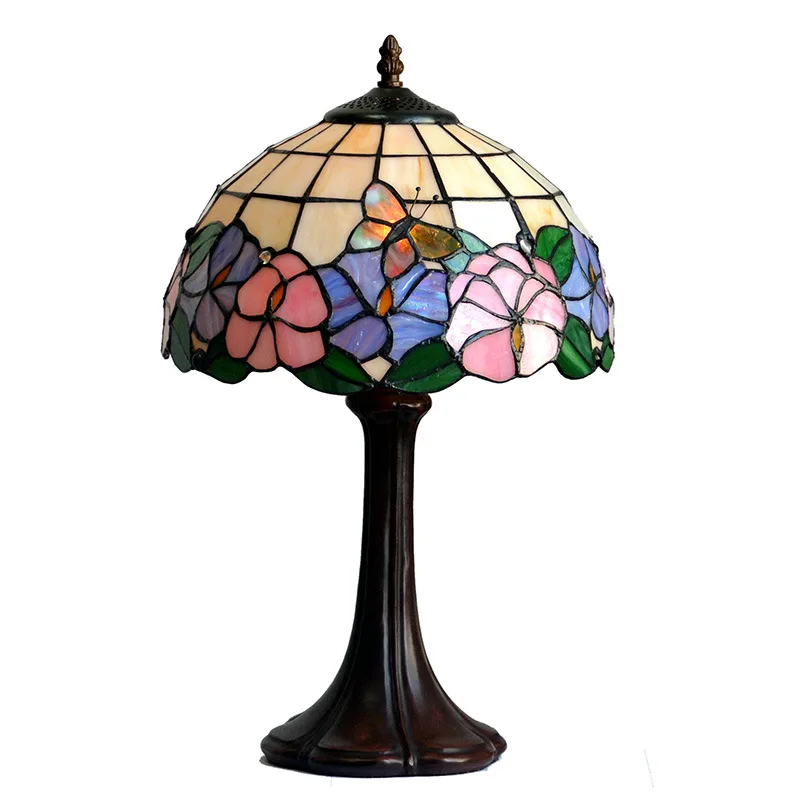 

12 inch butterfly love flower European and American art study bedroom bedside handmade colored glass desk lamp