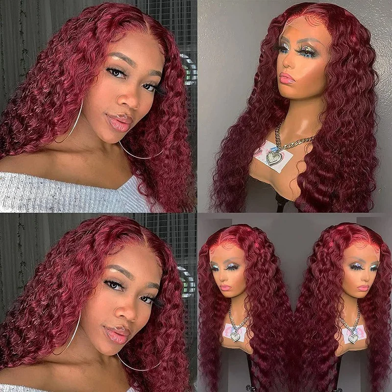 

European and American Style Wig Non-Lace Front Small Curly Synthetic Hair Wig African Long Curly Wine Red Wig