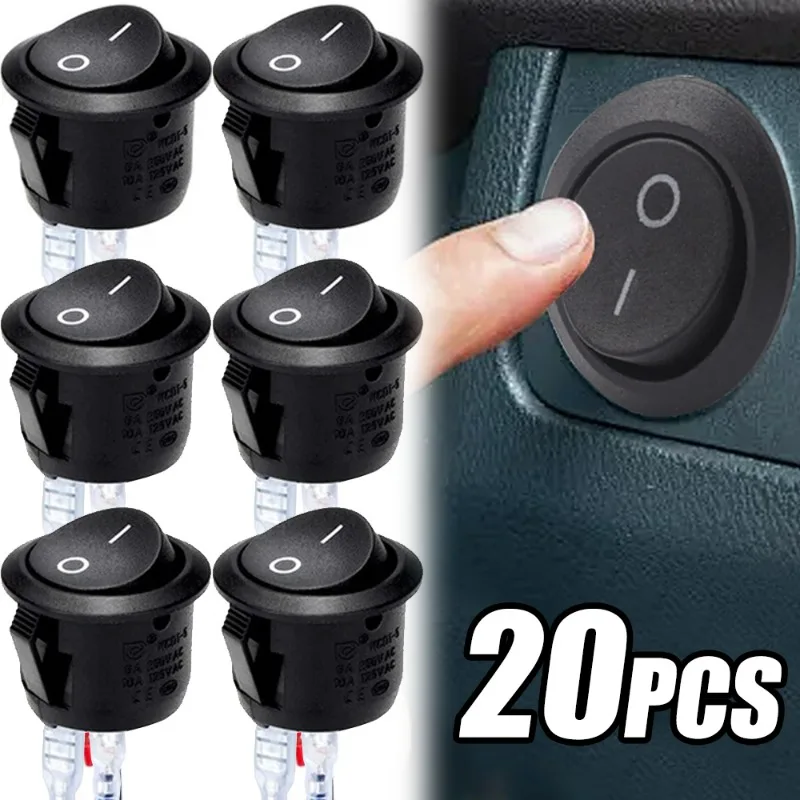 

DC12V-24V ON/OFF Round Snap Rocker Boat Switch 2 Pin SPST Push Button Switch Car Modification Switch Wire for Cars RVs Boats