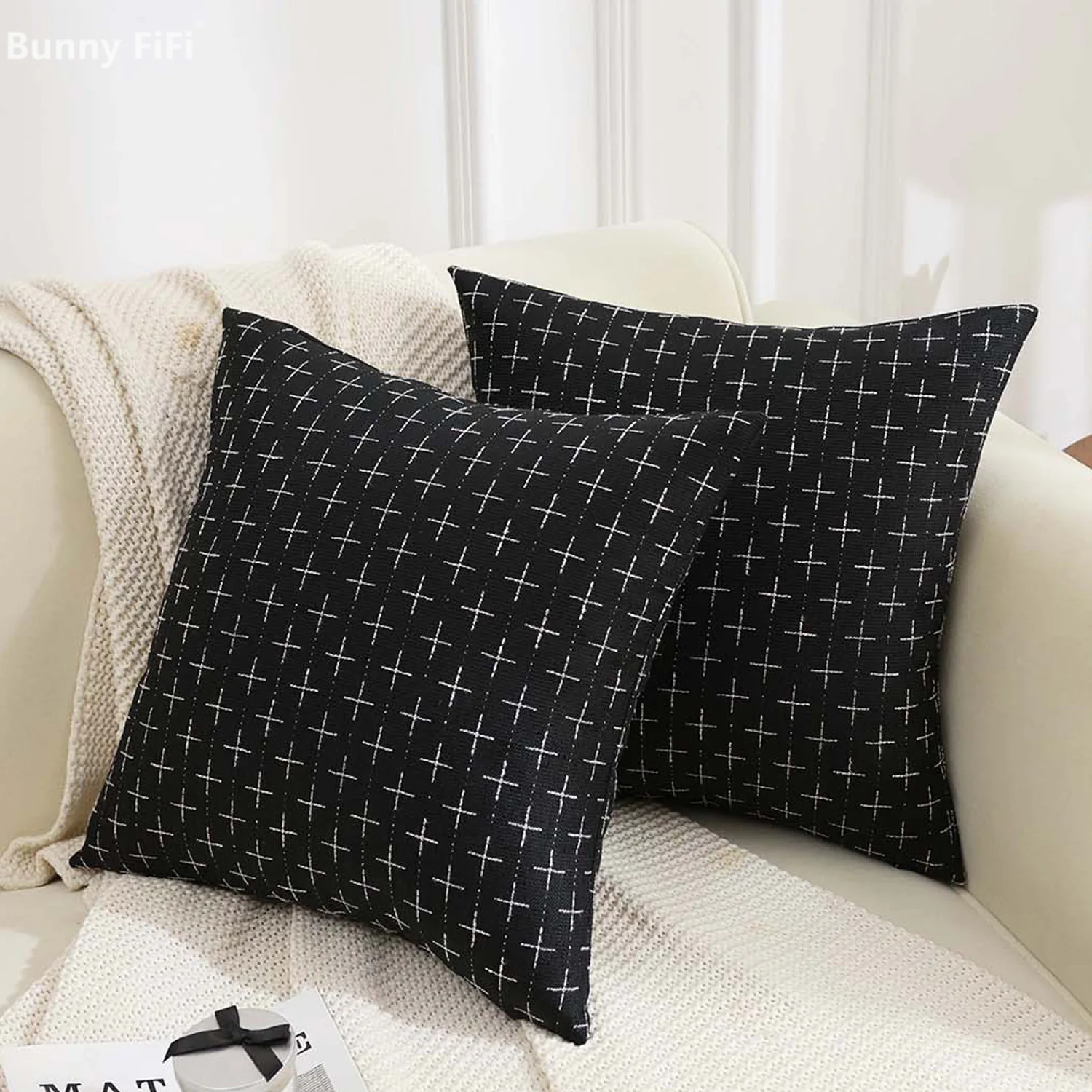 

2pcs Linen Cross Pattern Decorative Throw Pillow Covers Modern Boho Neutral Vintage Cushion Covers For Sofa Bedroom Living Room