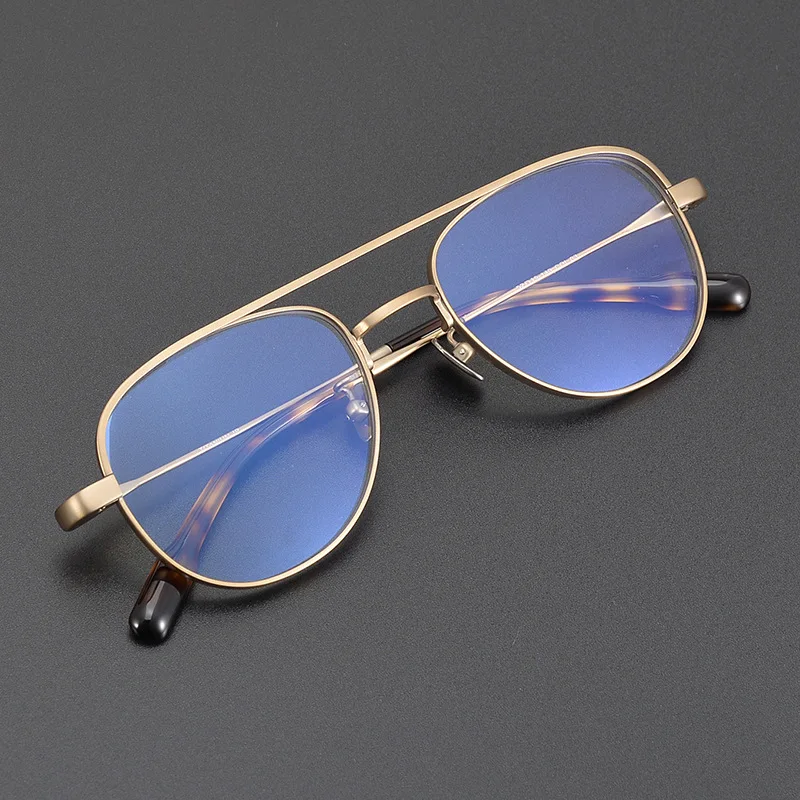 Pilot Reading Glasses Men Women Titanium Double Bridge Aviation Eyeglasses Frame Gold Prescription Spectacles 0 +100 150 200 250