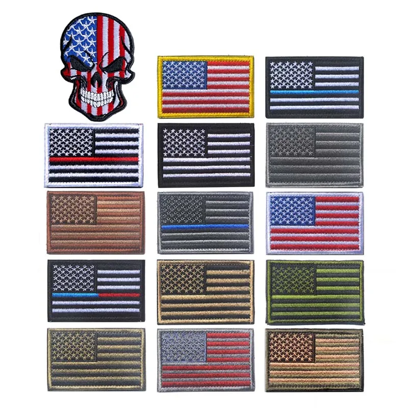 2 Stück/USA-Flagge Amerikanisches Moral-Emblem Kleidungs-Applikation Stickerei-Patch, Militär-Aufkleber Taktisches Abzeichen für Rucksack, Armband, Hut – Detail 1