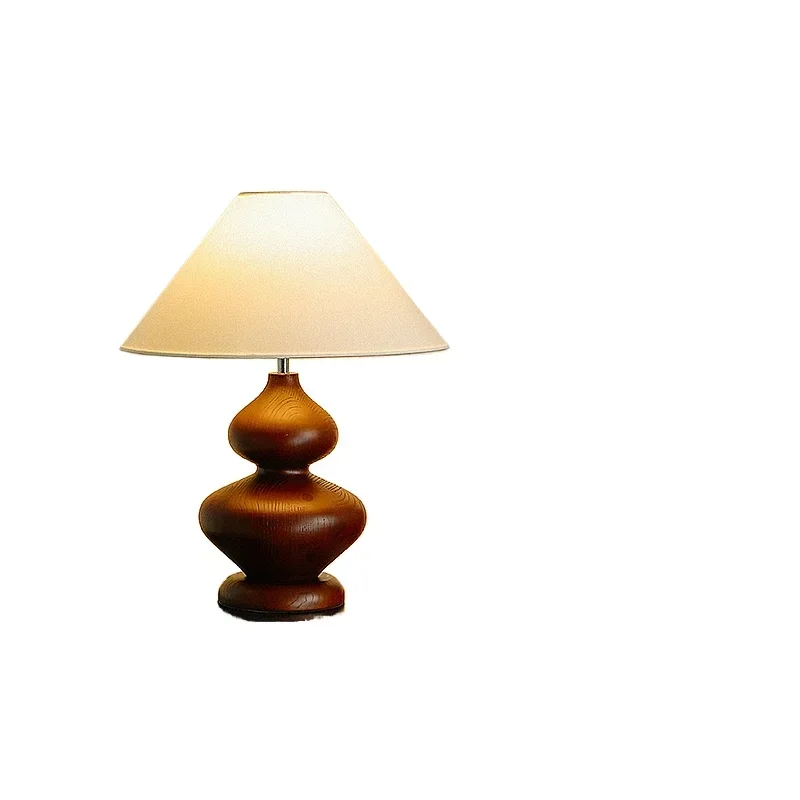 

French medieval bedside table lamp American retro ash wood bedroom living room lamp