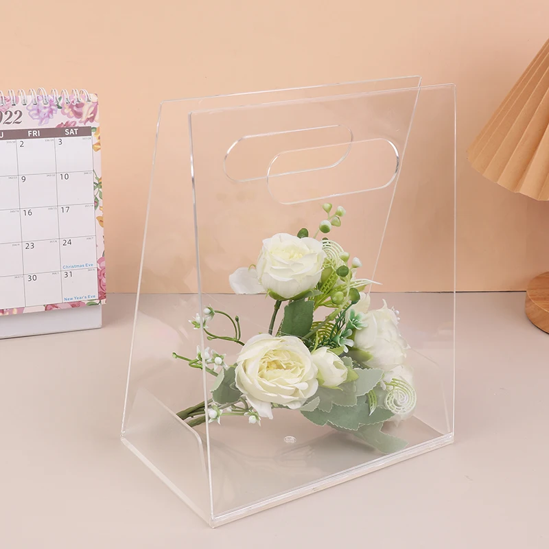 Acrylic Flower Bag Acrylic Transparent Flower Box Reusable Shopping Bags Creative Florist Supplies Packaging For Valentine's Day