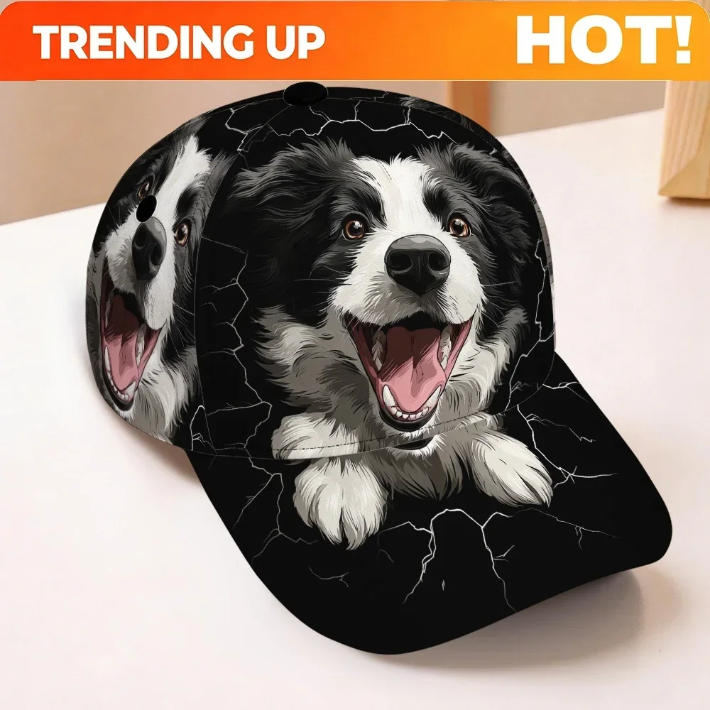 Customization 1pc Of A Cheerful Border Collie Design Baseball Cap – A Trendy Adjustable Duckbill Hat, Lightweight, Perfect For C