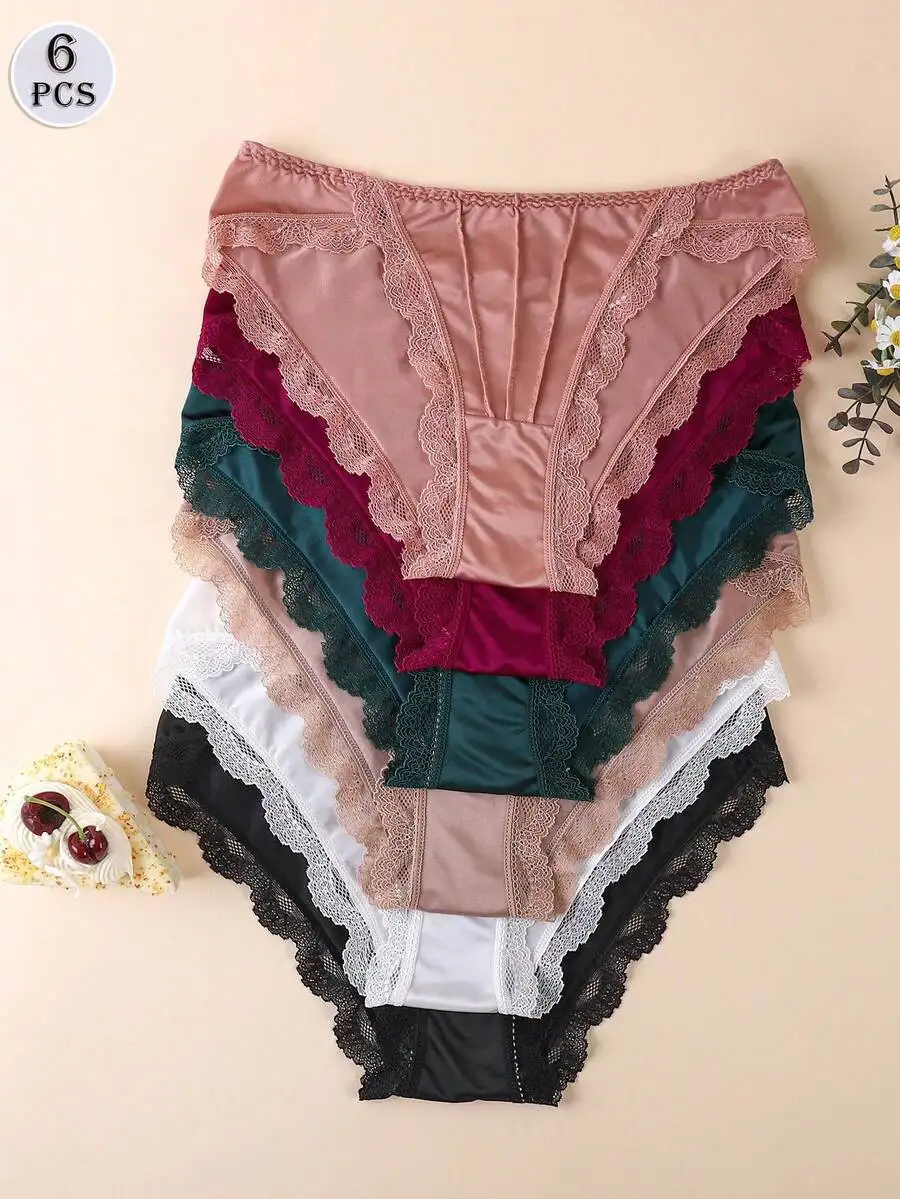 

6pcs Lace Womens Panties, Seamless Low-Waist Briefs, Comfortable Lightweight Underwear