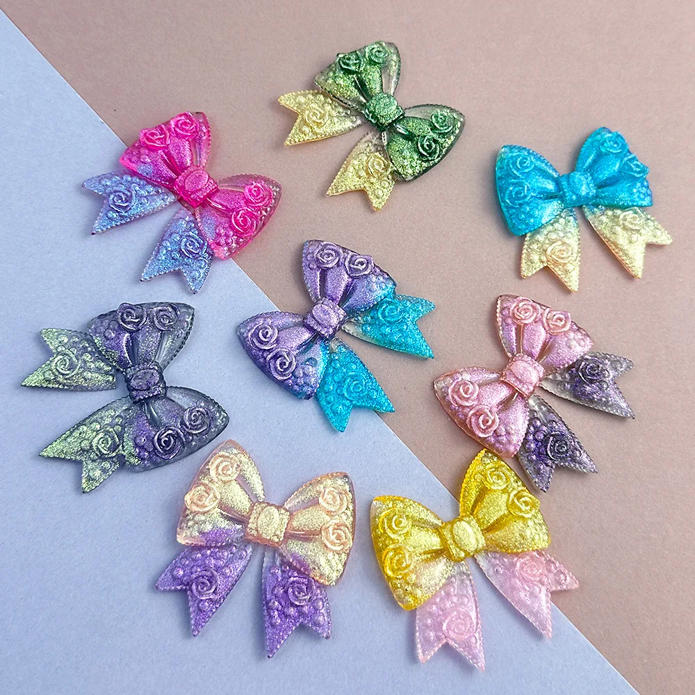 50PCS Gradient Bual \Color Bow Resin 45 * 41MM luminous DIY Hair Clip Phone Case Patch Accessory Material