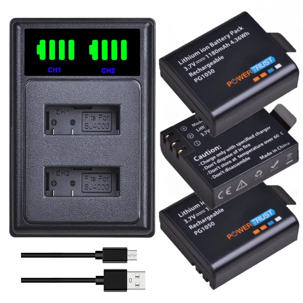 

1180mAh PG1050 SJ4000 Battery Charger Kit for SJCAM SJ4000WIFI M10 SJ7000 SJ8000 SJ9000 SJ5000 SJ6000 WIFI EKEN H8 H8R H9