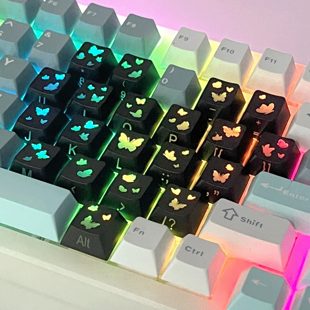 21Keys mechanische Tastatur, Cherry PBT-Tastenkappe, seitlich gravierte, durchscheinende Tastenkappe für MX Switch Game Keyboard