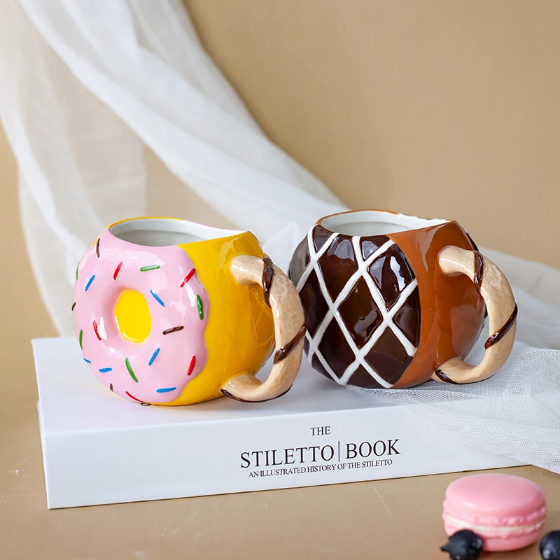 Doughnut Ceramic Cup 250ml Household Nordic Style Hand-painted Underglaze Color Cute Mugs Handle High Aesthetic Exquisite Cup