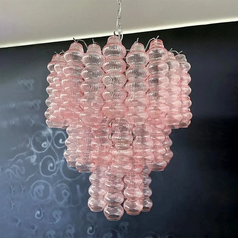 French Living Room Main Light Pink Glass Chandelier Designer Medieval Retro Dining Room Bedroom