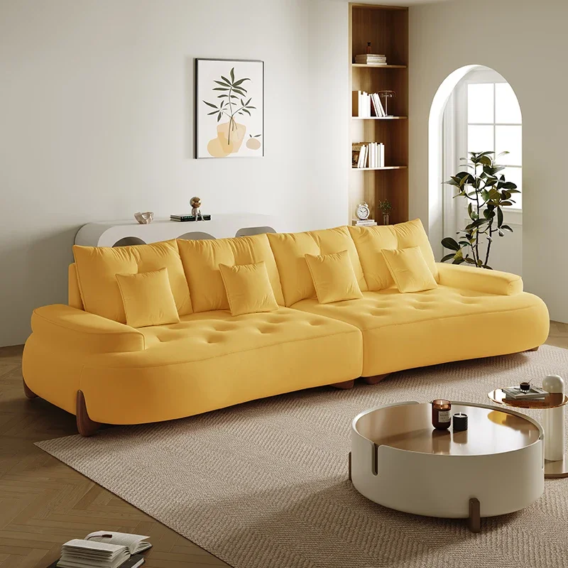 European Yellow Living Room Sofa Foam Sponge Relax Minimalist High Quality Couch Velvet Small Family Sofa Inflavel Furniture