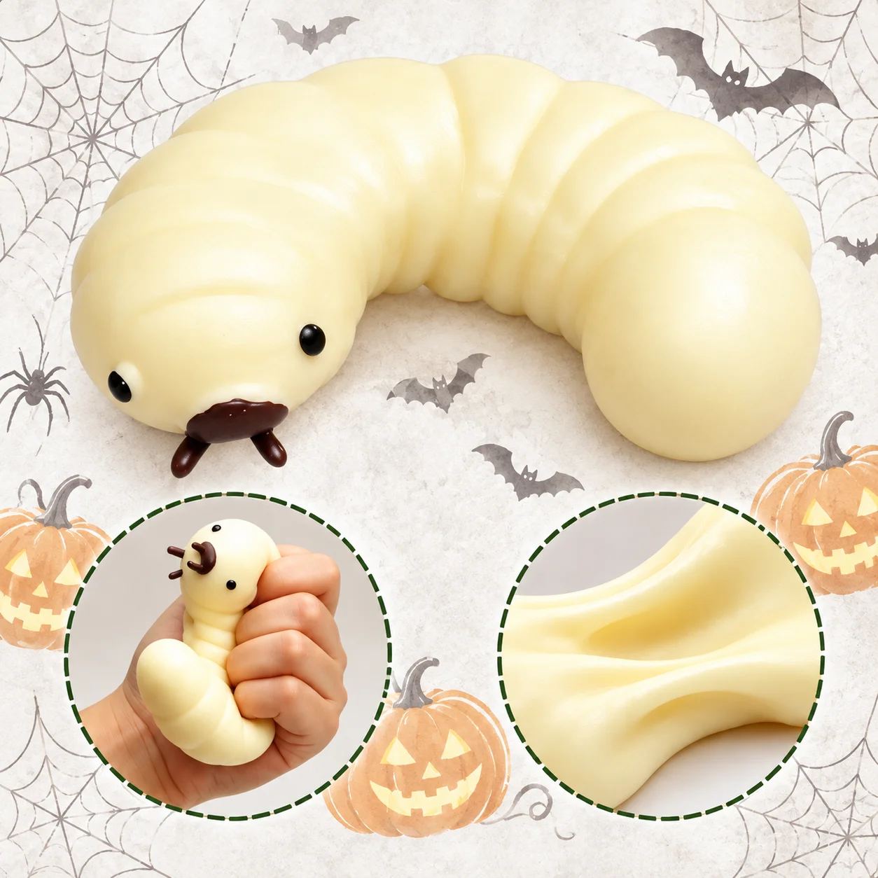 Cute Squishy Grub Toy Soft TPR Squeeze Fidget Toy Sticky Caterpillar Novelty Desk Toy Party Gift