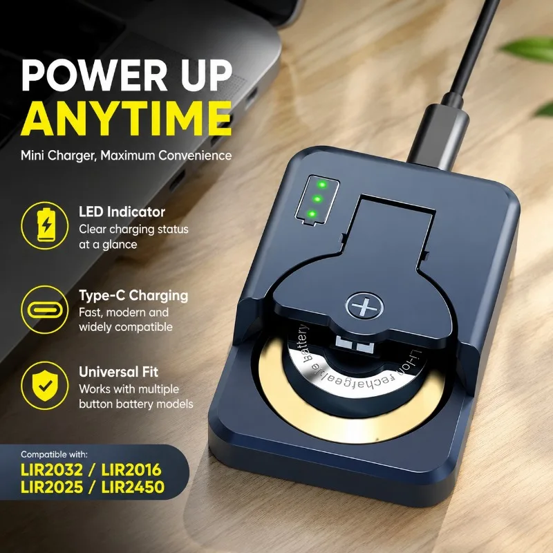 Universal Button Coin Cell Charger 4.2V Portable Charging Device Compatible LIR2032 LIR2450 Rechargeable Lithium Coin Batteries