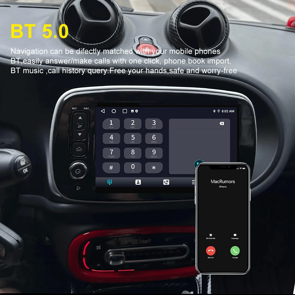 8 بوصة أندرويد السيارات Carplay راديو الوسائط المتعددة الملاحة شاشة GPS لبنز الذكية 453 Fortwo 2014-2020 سيارة Autoradio