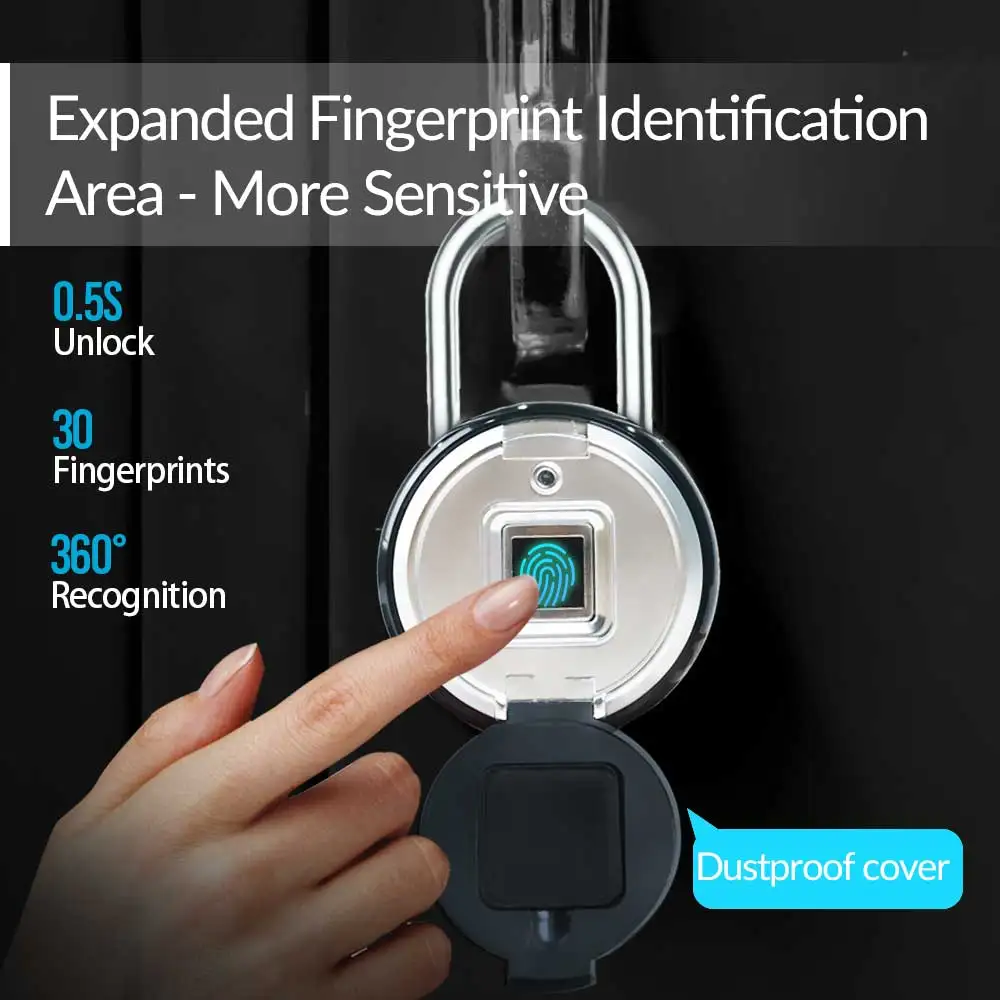 Bluetooth Fingerprint Padlock with Protective Case, Keyless Smart Fingerprint Lock with Tuya APP for Gym Locker, IP65 Outdoor Wa