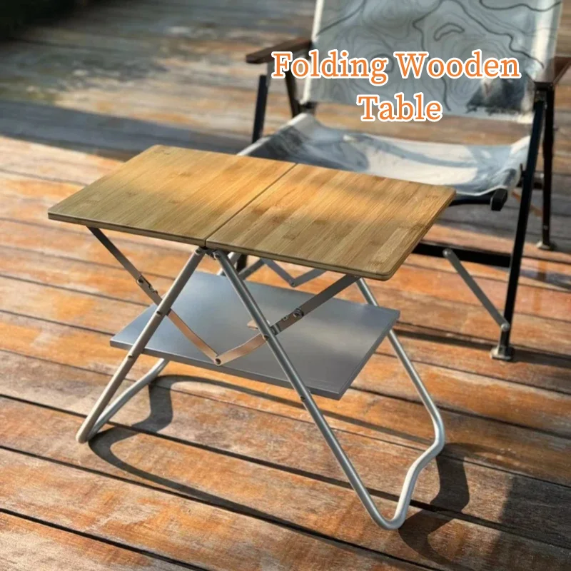 Camping Opvouwbare Houten Tafel Aluminium Draagbare Snelle Opslag Lichtgewicht Kampeeruitrusting Coole Uitrusting