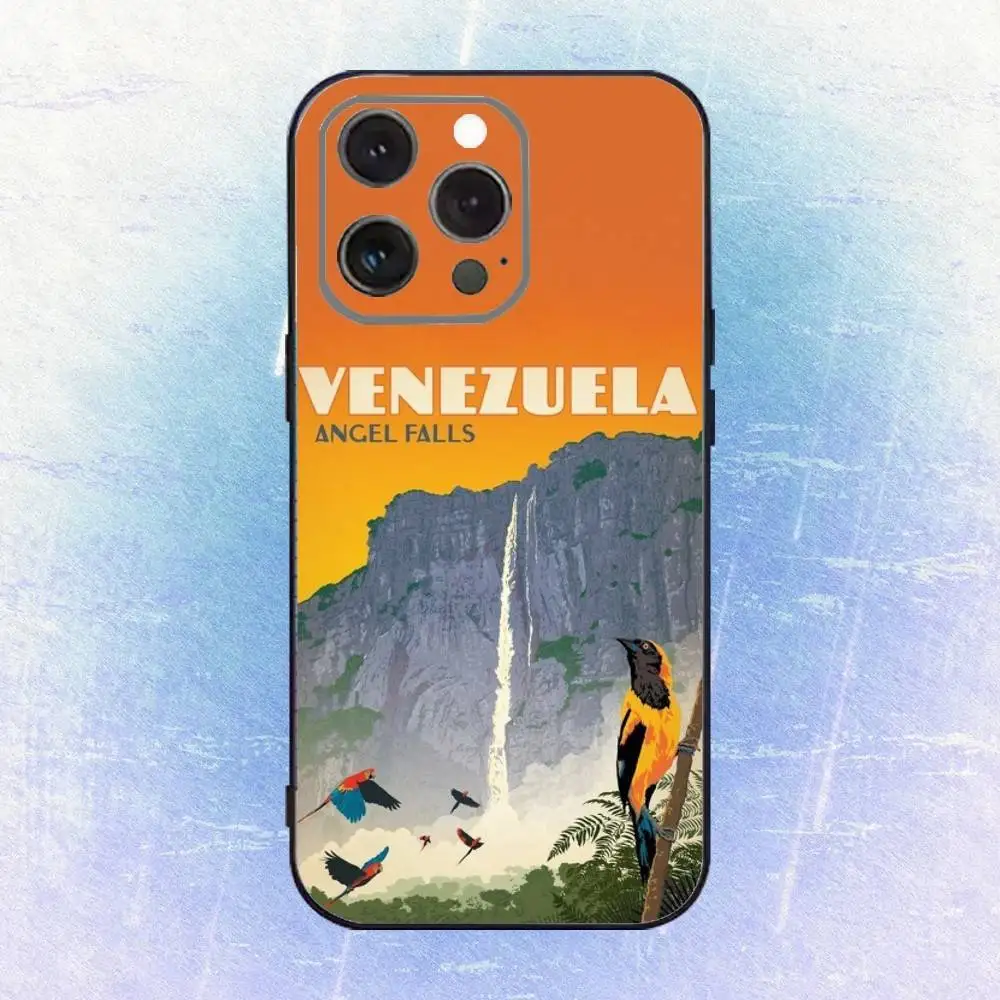 حافظة هاتف مطبوعة فنية إلكترونية من فنزويلا لهواتف iPhone 17,16,15,14,13,12,11 Plus، Pro Max، XS، غطاء أسود من السيليكون الناعم #5