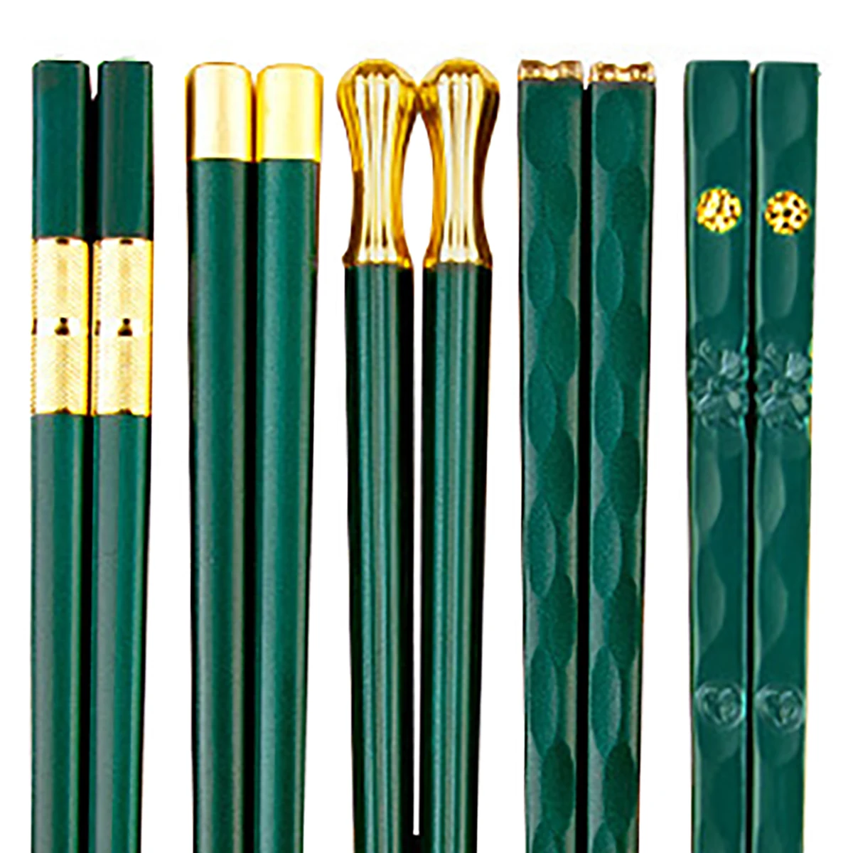 5Pairs Green Gold Chopsticks Set Korean Food Sushi Sticks Chopsticks Non-slip Chopsticks Serving Chopsticks For Hotel Restaurant