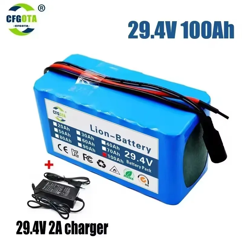 7S3P battery pack 18650 lithium-ion battery, built-in BMS, 24V 100Ah large capacity,for 250W-350W motors