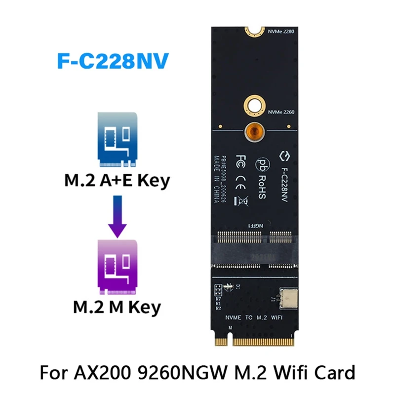 Wireless M.2 A+E Key Slot To M.2 M Key Wifi Bluetooth Adapter For AX200 9260 Bcm94352z Card Nvme PCI Express SSD Port