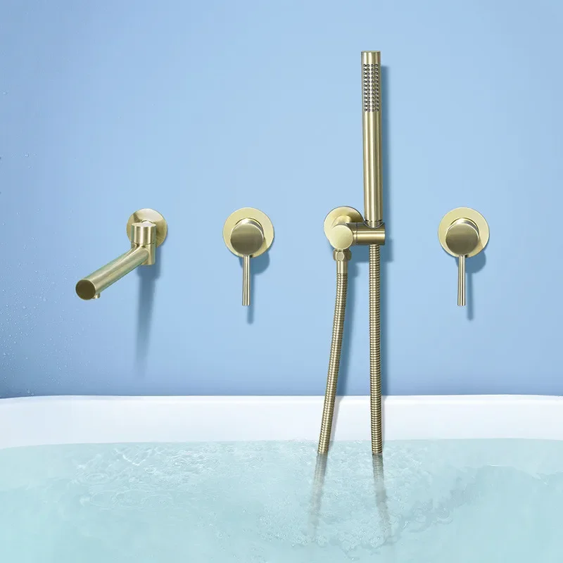 

Bathtub Shower Set Wall Mounted Brushed Gold Rotatable Faucet Black Bathroom Bath & Mixer Tap Brass