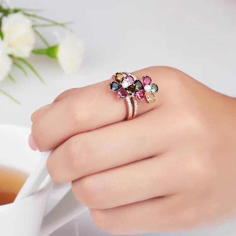 Natural tourmaline 18K Pure Gold 2025 New Hot Selling Top Ring Women Heart Shape Ring  For Ladies  Woman Genuine Jewelry