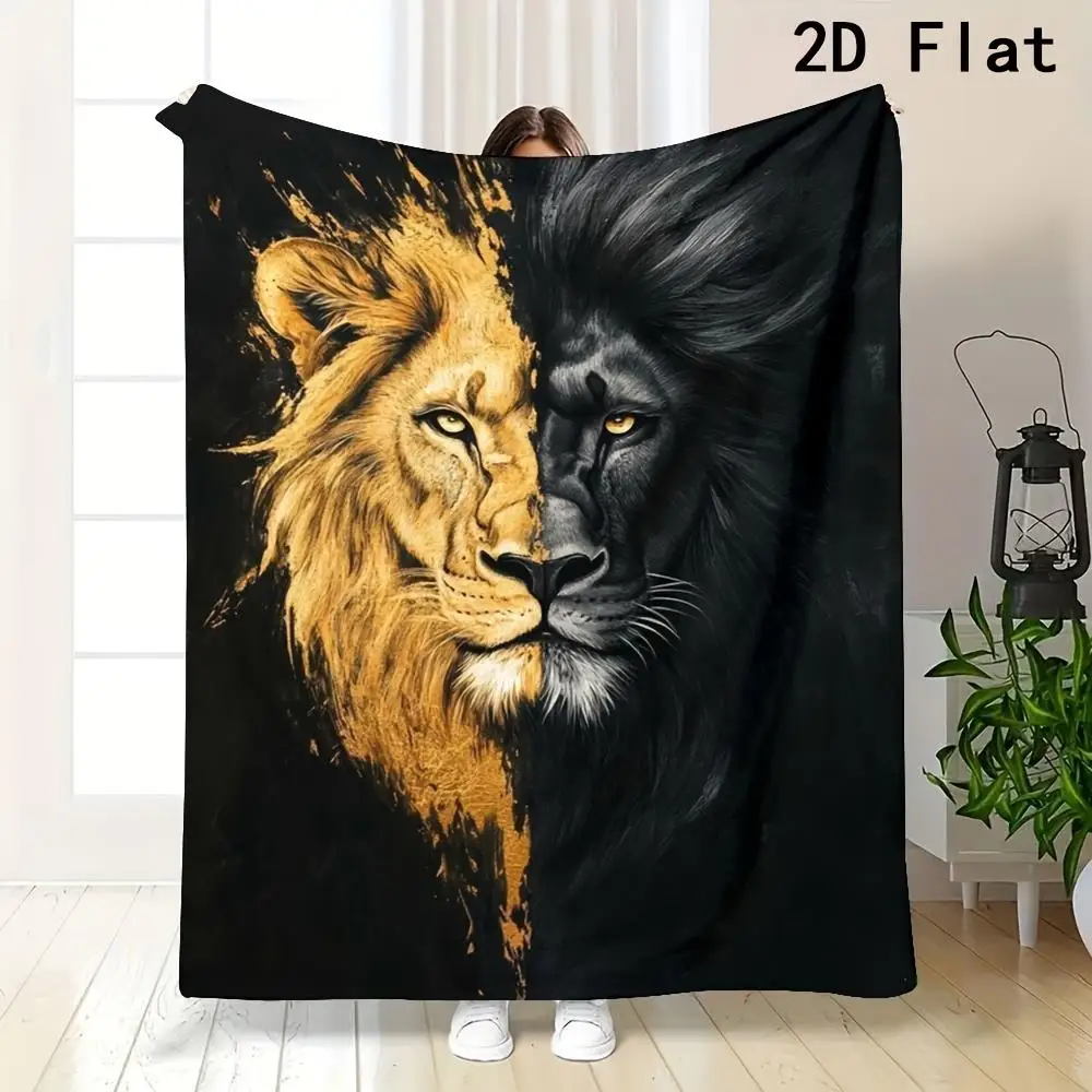 Artistic Lion King Split Design Fleece Throw Blanket Home Decor Cozy Winter Sofa Couch Bed Gift Mural Tapestry