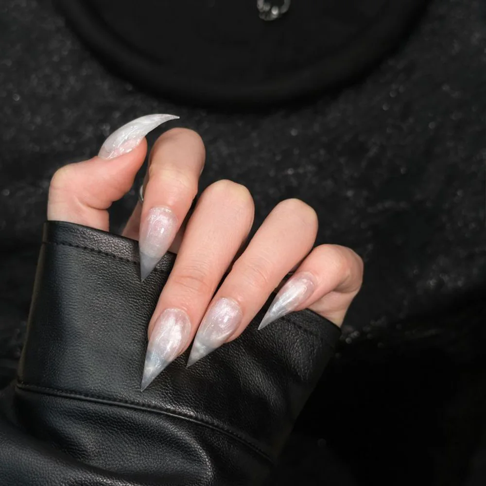 Shining Cool Spicy Girlish Style Dragon Claw Chain Long Nail Patch Bare Pink Glitter Dot Cat Claw Fake Nail Party Stickers Gift - view 5