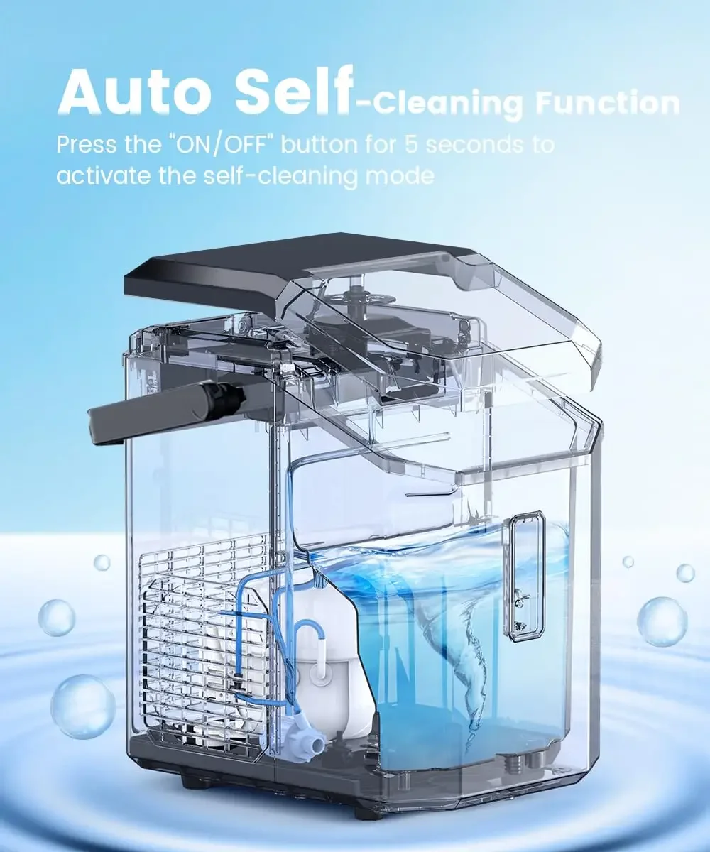 Portátil Nugget Ice Maker, bancada Ice Cubes Machine, Quick Ice Making, 34Lbs/Day, auto-limpeza, portátil, novo