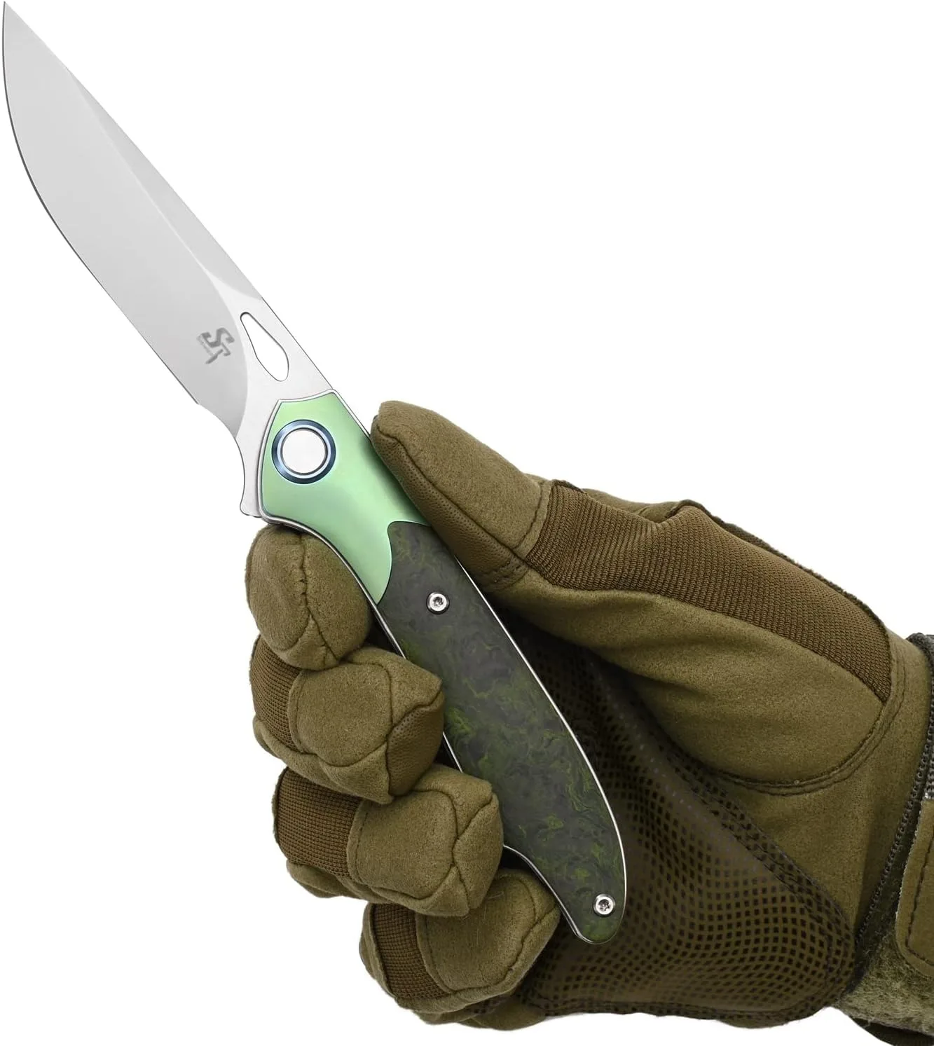 Sitivien ST990 Folding Pocket Knife,S35VN Pearlescent Polishing Brushed Steel Blade,Titanium&Carbon Fiber Handle EDC Tool Knife