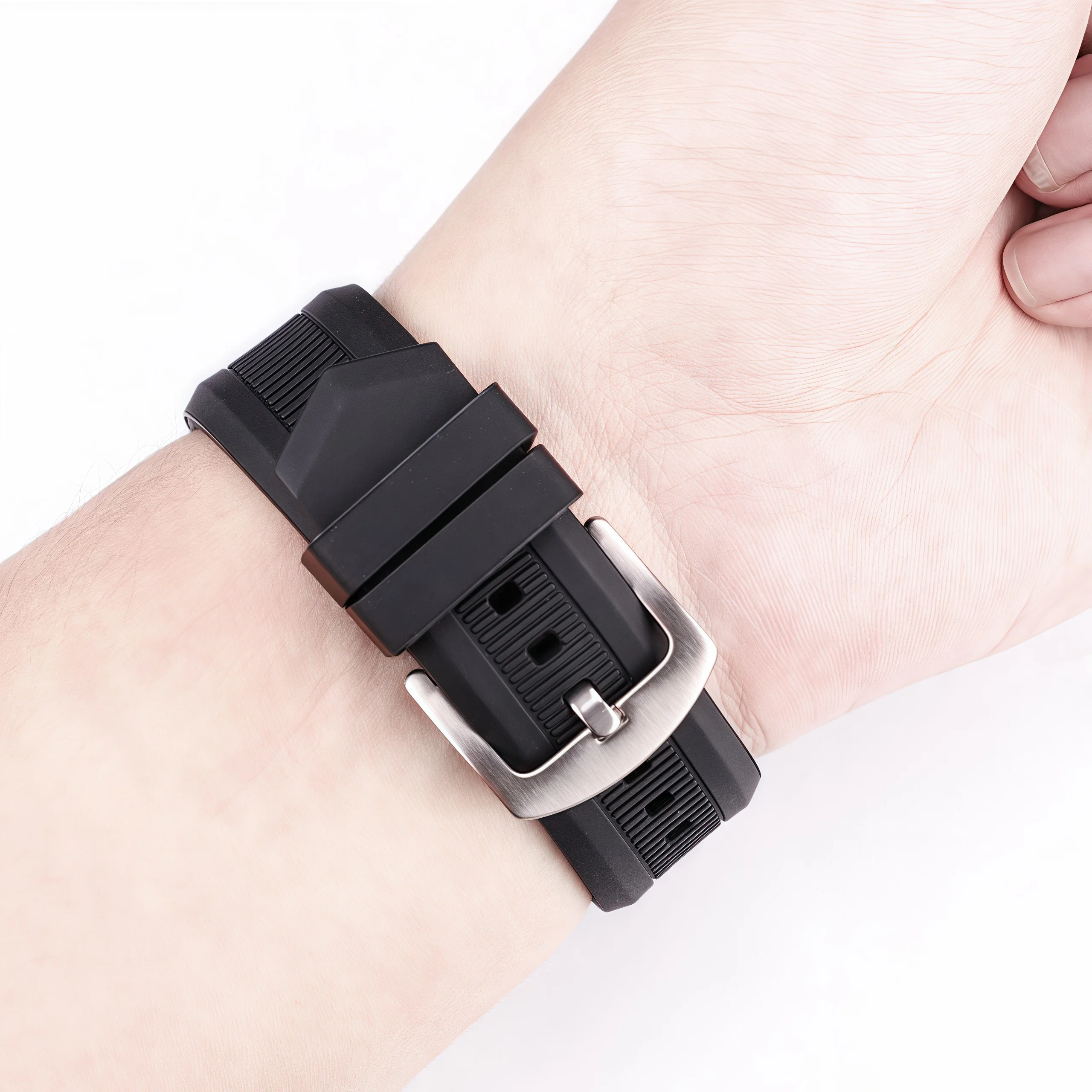 Correa de reloj de silicona de goma para hombre y mujer, pulsera deportiva de acero inoxidable con cierre de Metal, color negro y naranja, 22mm