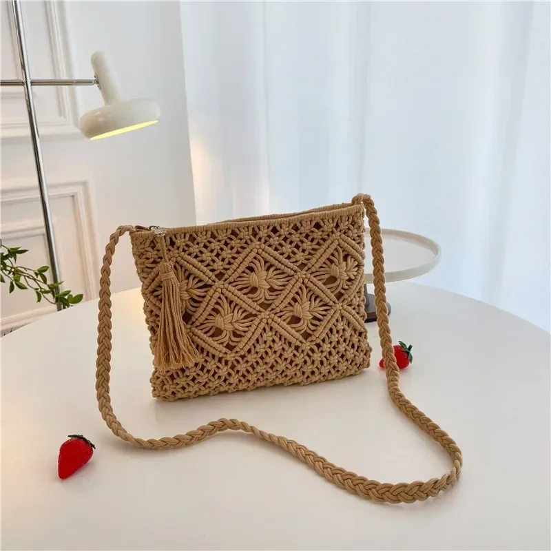 

2024 Bags for Women Stylish and Simple Knit Messenger Bags Tassel Shoulder Bags Weaving Retro Bolso De Mujer Versátil Handbags