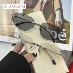 KLASSNUM 2024 Korean Personalized Luxury frameless sunglasses Women Men High quality trending product Y2K futuristic hip-hop