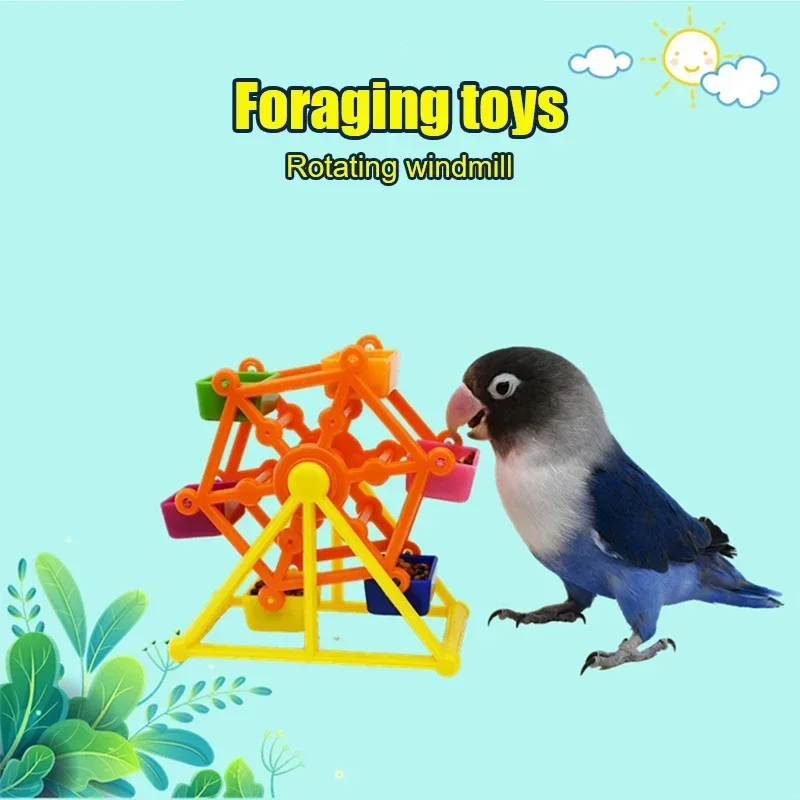 

Bird Foraging Toys Creative Parrot Feeder Rotate Training Toys Intelligence Growth Cage Colorful Pecking Windmill Toy