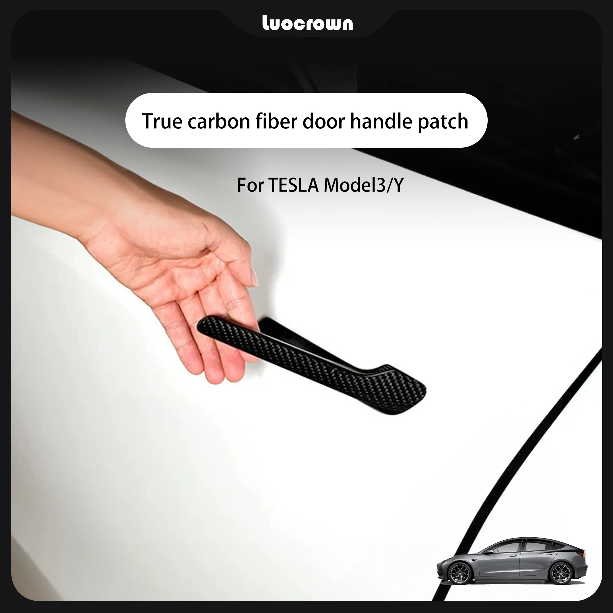 For Tesla Model 3 Y 2017-2024 Accessories Real Carbon Fiber Door Handle Cover Frame Sticker Exterior Trim Bodykit