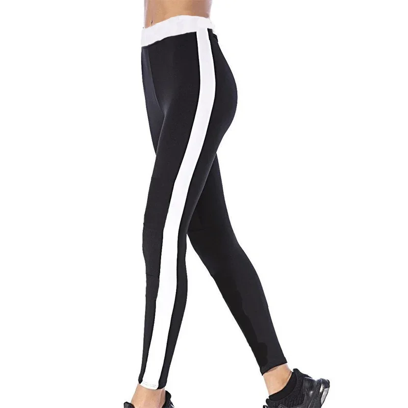 Spring Summer High Waist Hip Lifting Fitness Leggings Black White Color Block Tight Sports Pants For American Women