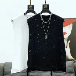 Mens Vest Starry Sky Holes Vintage Vest Summer Casual Sports Gym Fashion Korean Style Round Neck Top Men's Clothing 2024 Unisex