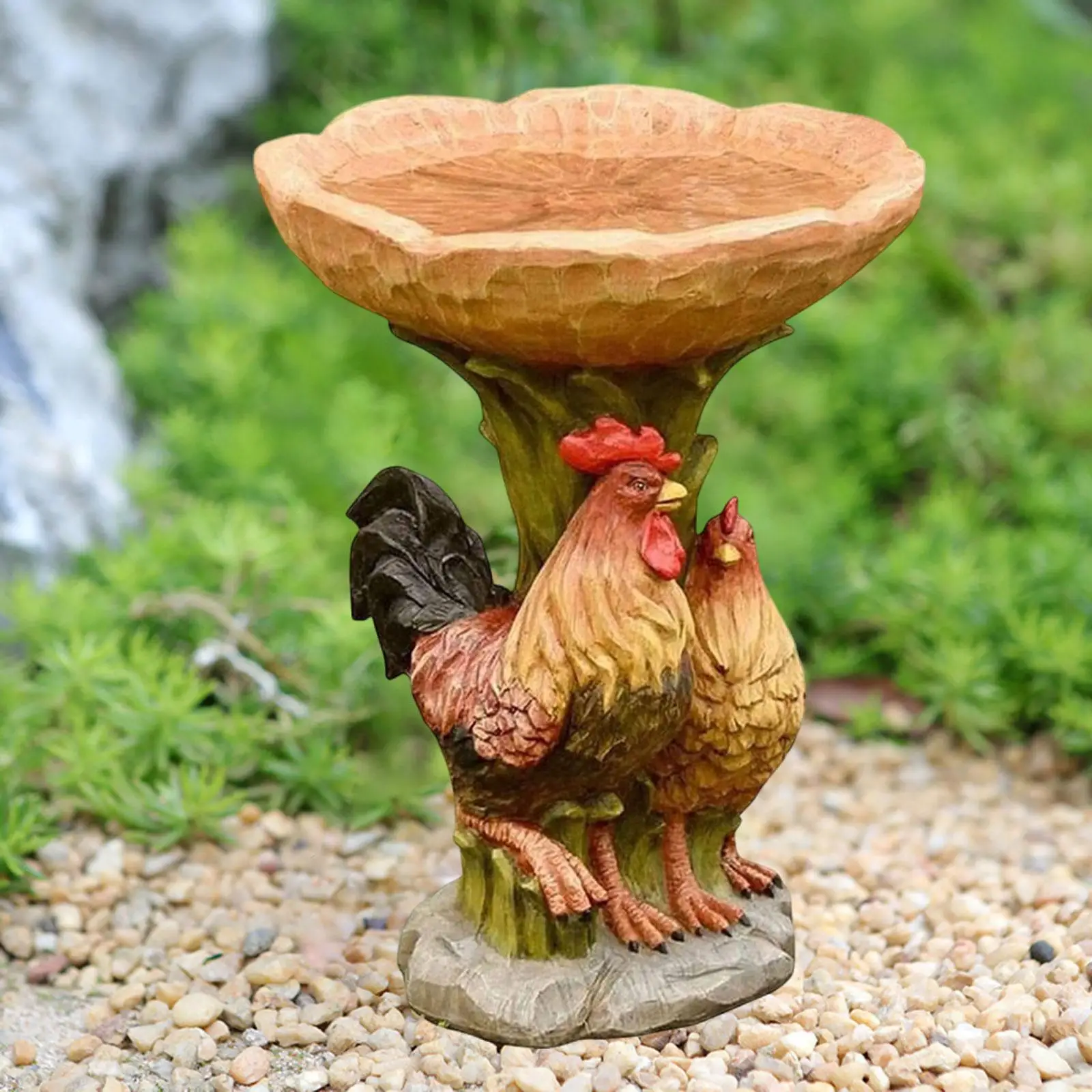 Rooster Statue Figurine Lawn Landscape Resin Feeder Garden Bird Bath Bowl for Balcony Outdoor Hummingbird Porch Housewarming