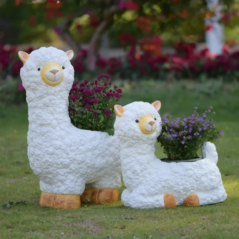 

Outdoor Garden Simulation Animal Cartoon Alpaca Large Flower Pot Kindergarten Arrangement Homestay Courtyard Balcony Decoration