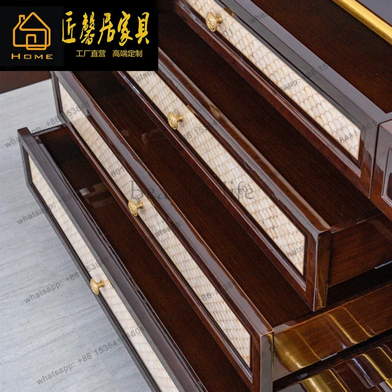 French court style mahogany carved shell parquet foyer entrance cabinet decorative cabinet