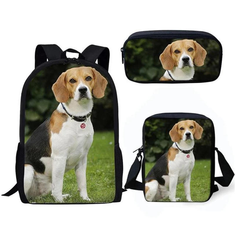 Sac à dos Cool Black Dog imprimé en 3D, cartable pour étudiant, sac à dos pour ordinateur portable, sac initié, étui à crayons, cadeau pour enfants, adolescents, 3 pièces par ensemble