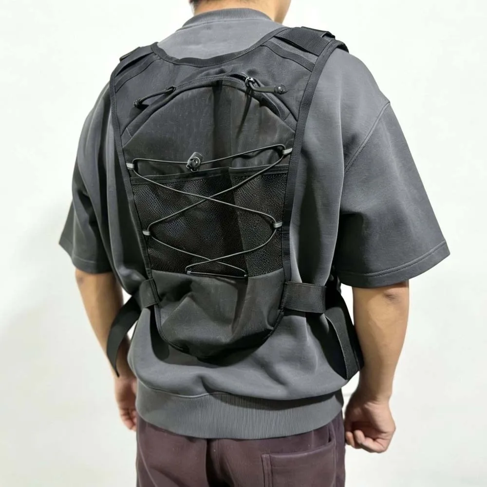 

Reflective Bungee Wilderness Chest Rig Earphone Cross Port Breathable Mesh Back Running Vest Pack Four Point Harness Dual D Ring