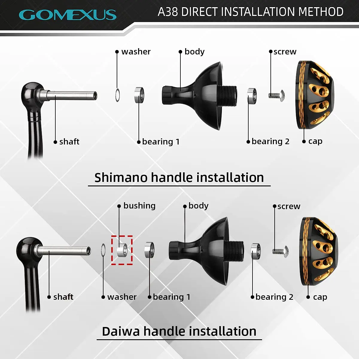 Gomexus Angelrollen-Griffknopf für Daiwa für Shimano Spinnrollen für 3000-5000 Modell 38-41mm Sedona Knopf – Detail 6