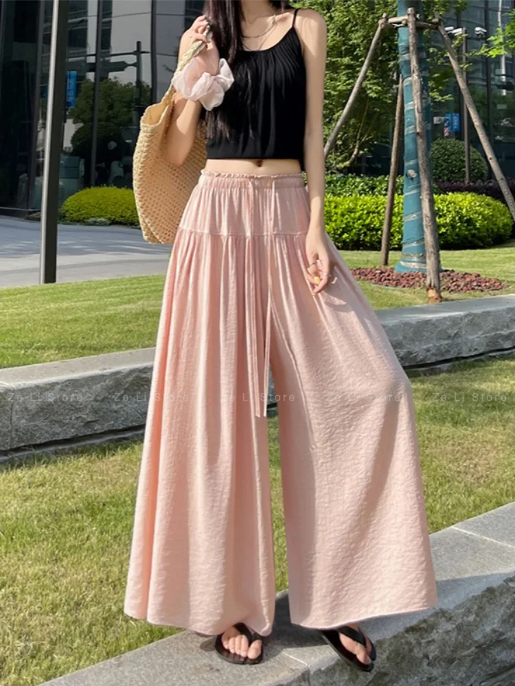 

2026 Fringed Pleated Culottes for Women Summer Lazy Casual Pants Looseslimming Lookloose Pants Cloud Pants