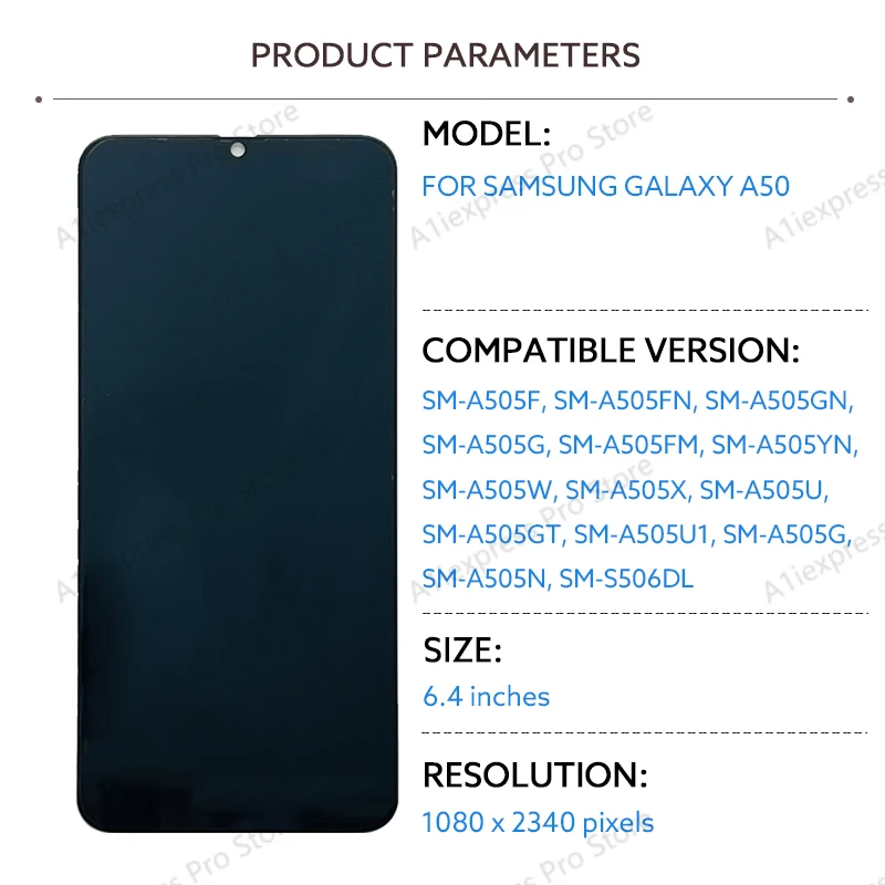 Ekran LCD do Samsung Galaxy A50 A505 Wyświetlacz LCD Ekran dotykowy Digitizer Zespół z ramką A505F A505G A505W A505X A505U Część — zdjęcie produktu 2