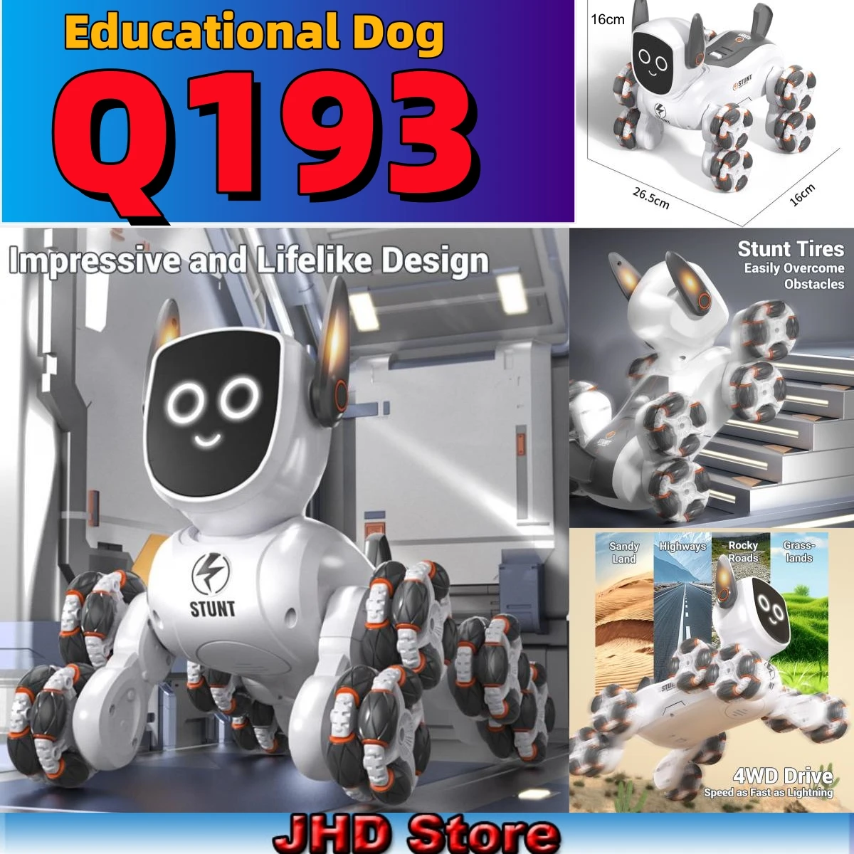 JHD For 2025 New JJRC Q193 Robot Dog Intelligent Gesture Sensing RC Robot Eight Wheel Educational Remote Control Q193 Robot